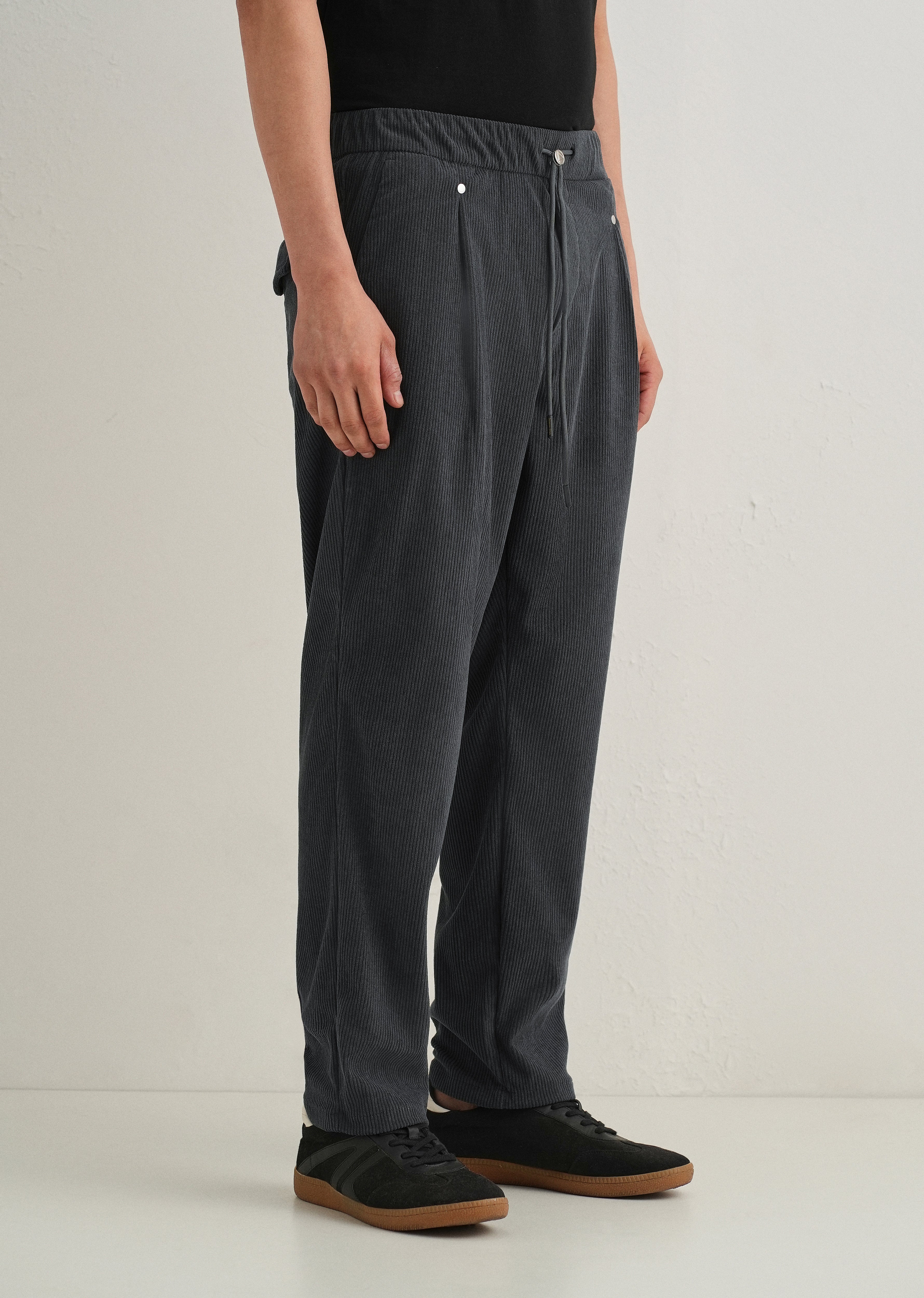 Dark Grey Drawstring Corduroy Pant