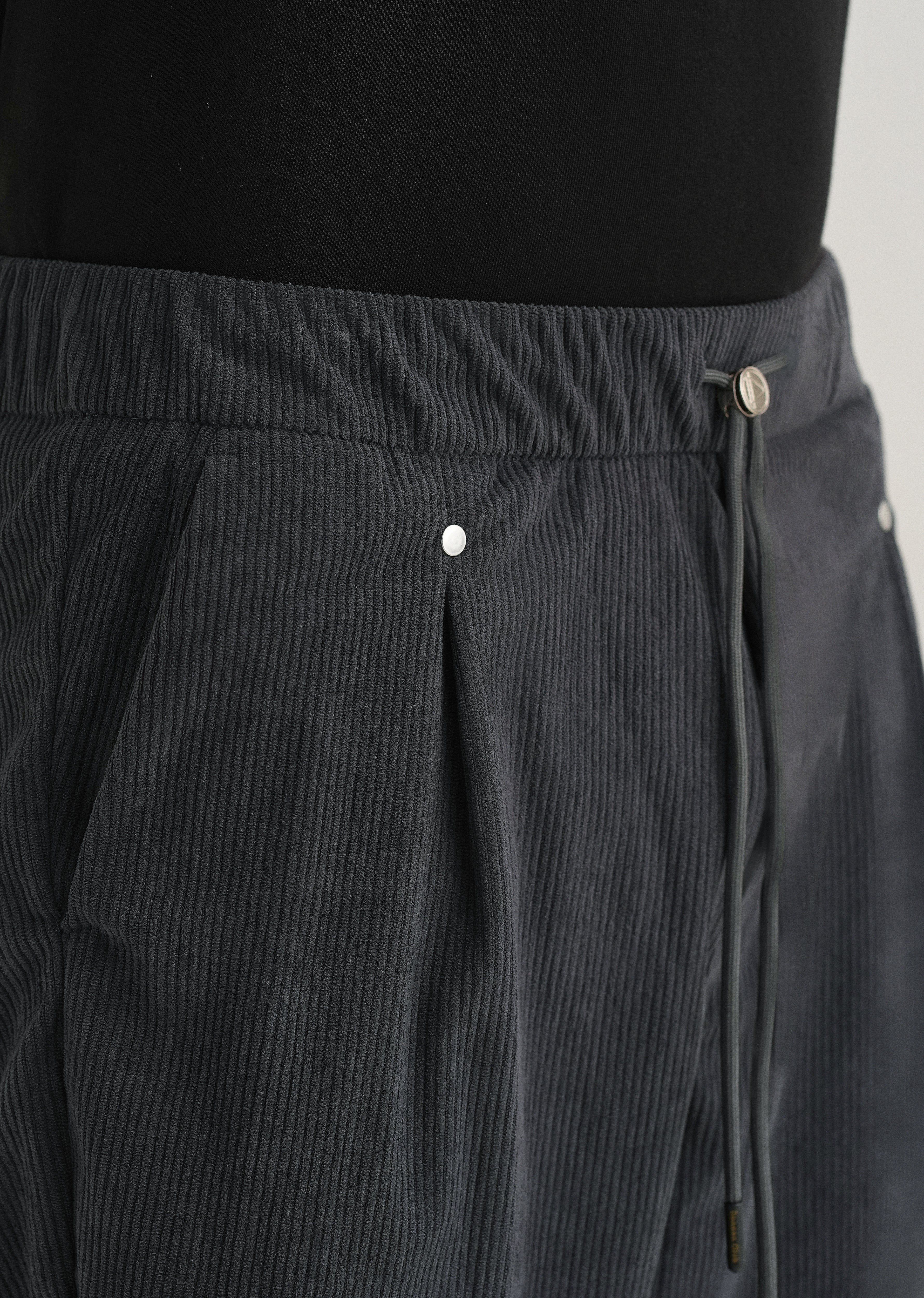 Dark Grey Drawstring Corduroy Pant