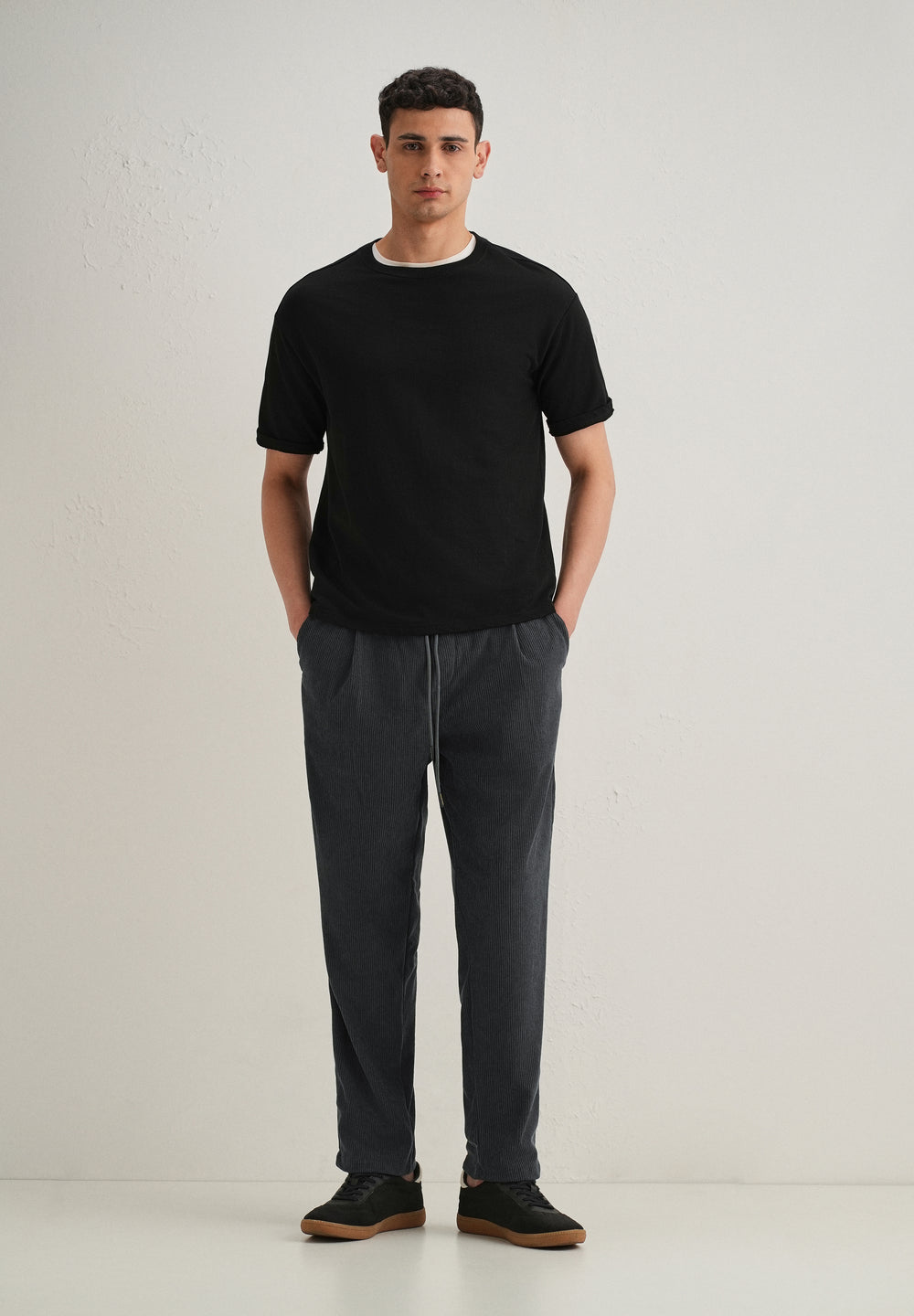 Dark Grey Drawstring Corduroy Pant