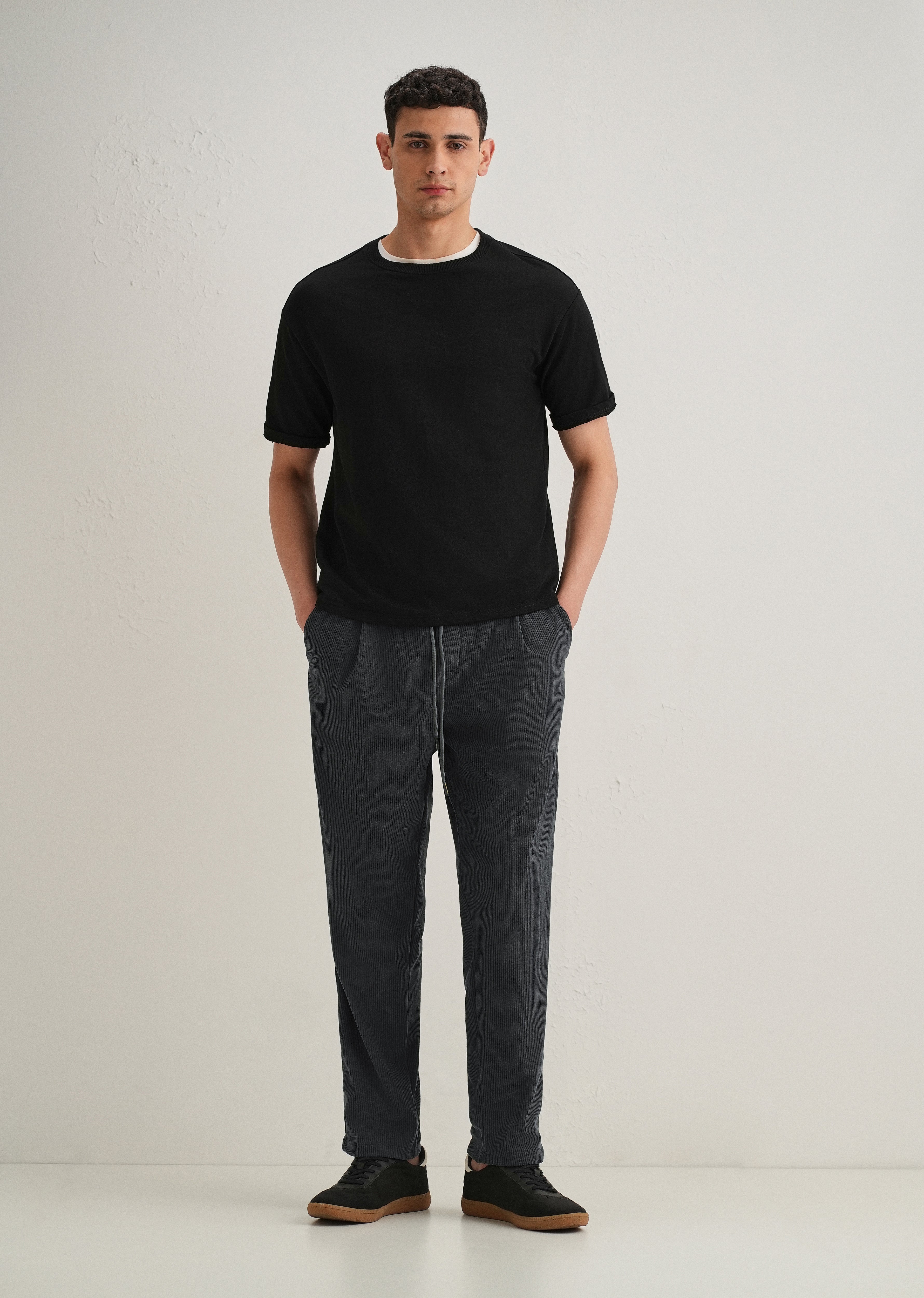 Dark Grey Drawstring Corduroy Pant