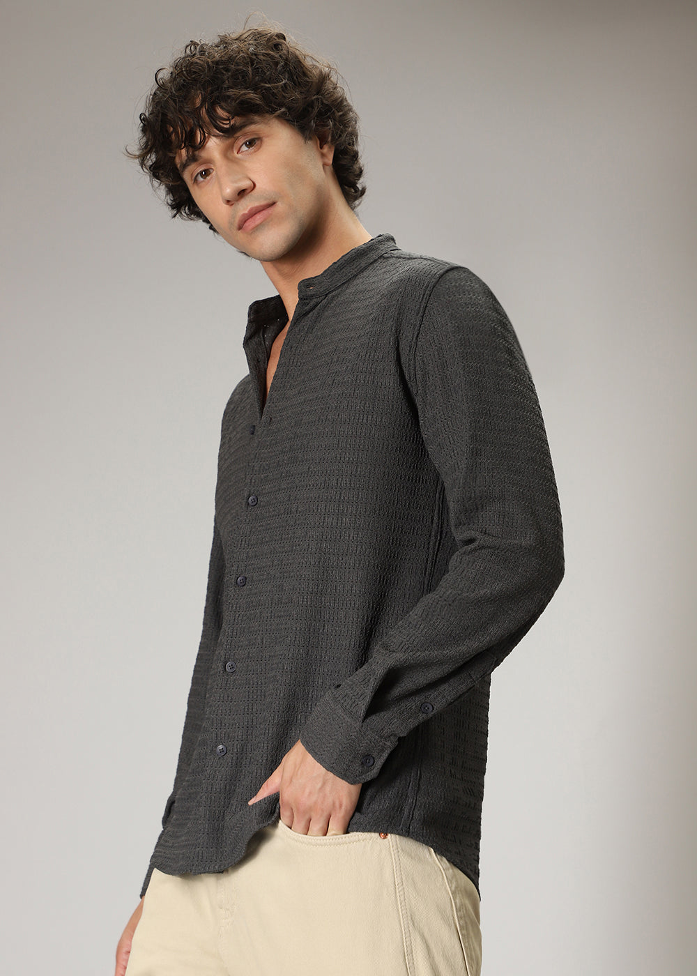 Dark Grey Knitted Crochet Shirt