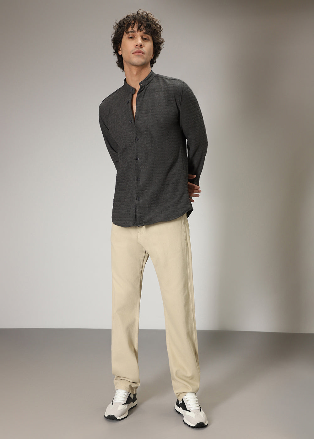 Dark Grey Knitted Crochet Shirt