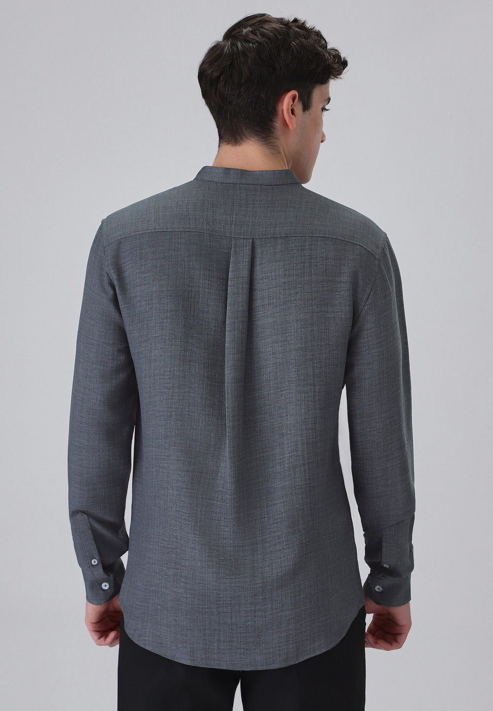 Dark Grey Plain Mandarin Collar Shirt