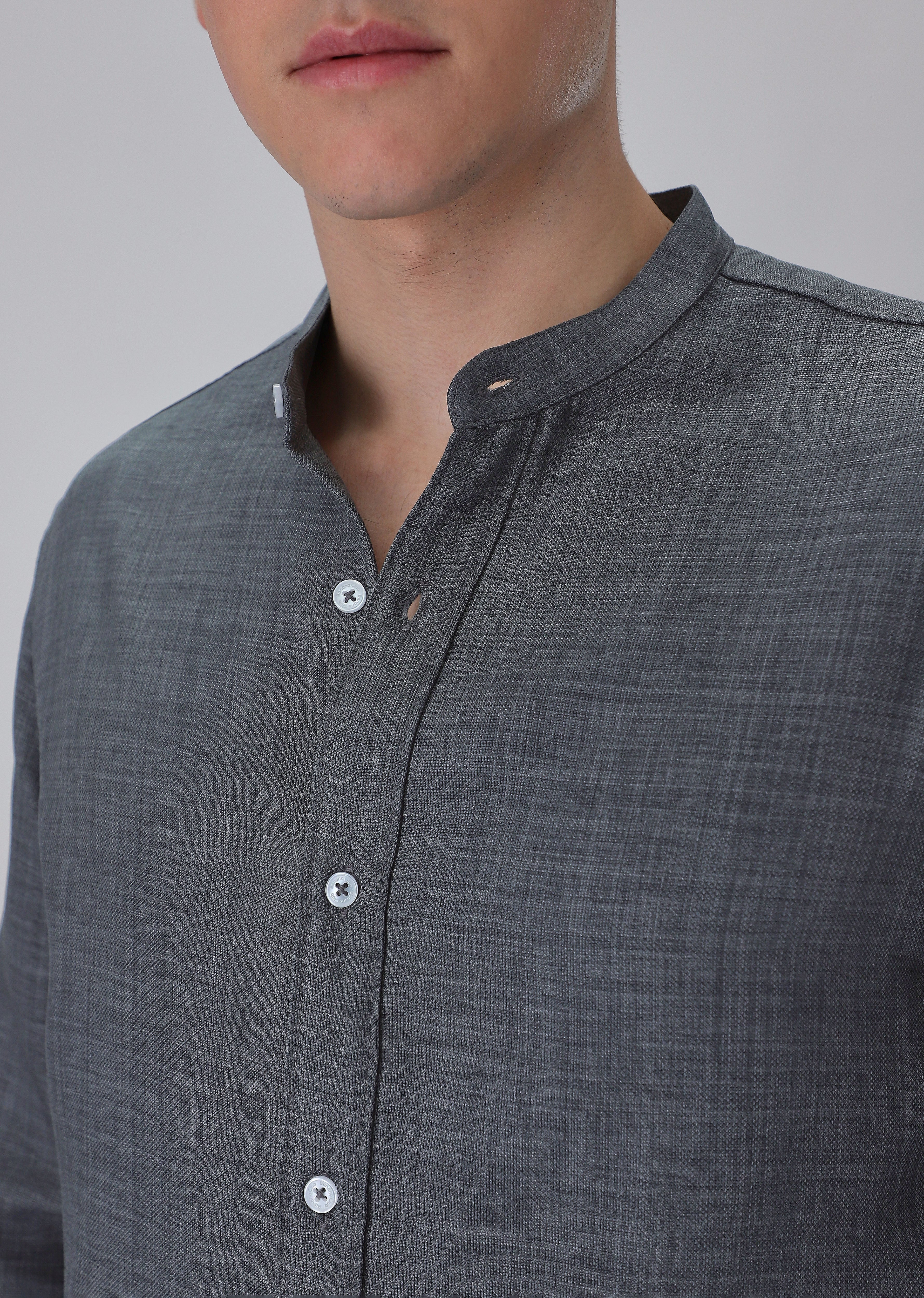 Dark Grey Mandarin Collar Shirt