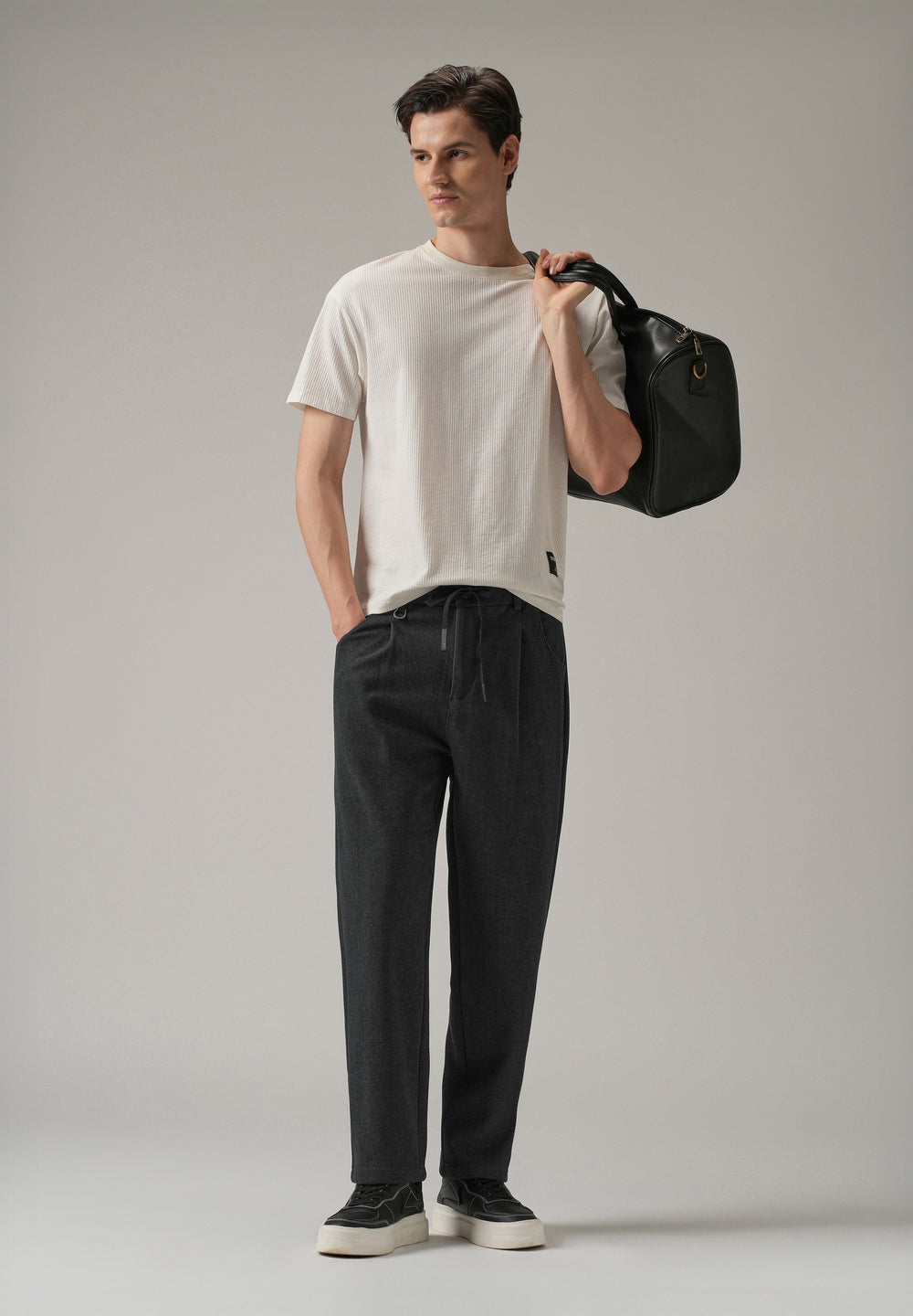 Dark Grey Pin Stripe Suede Pant