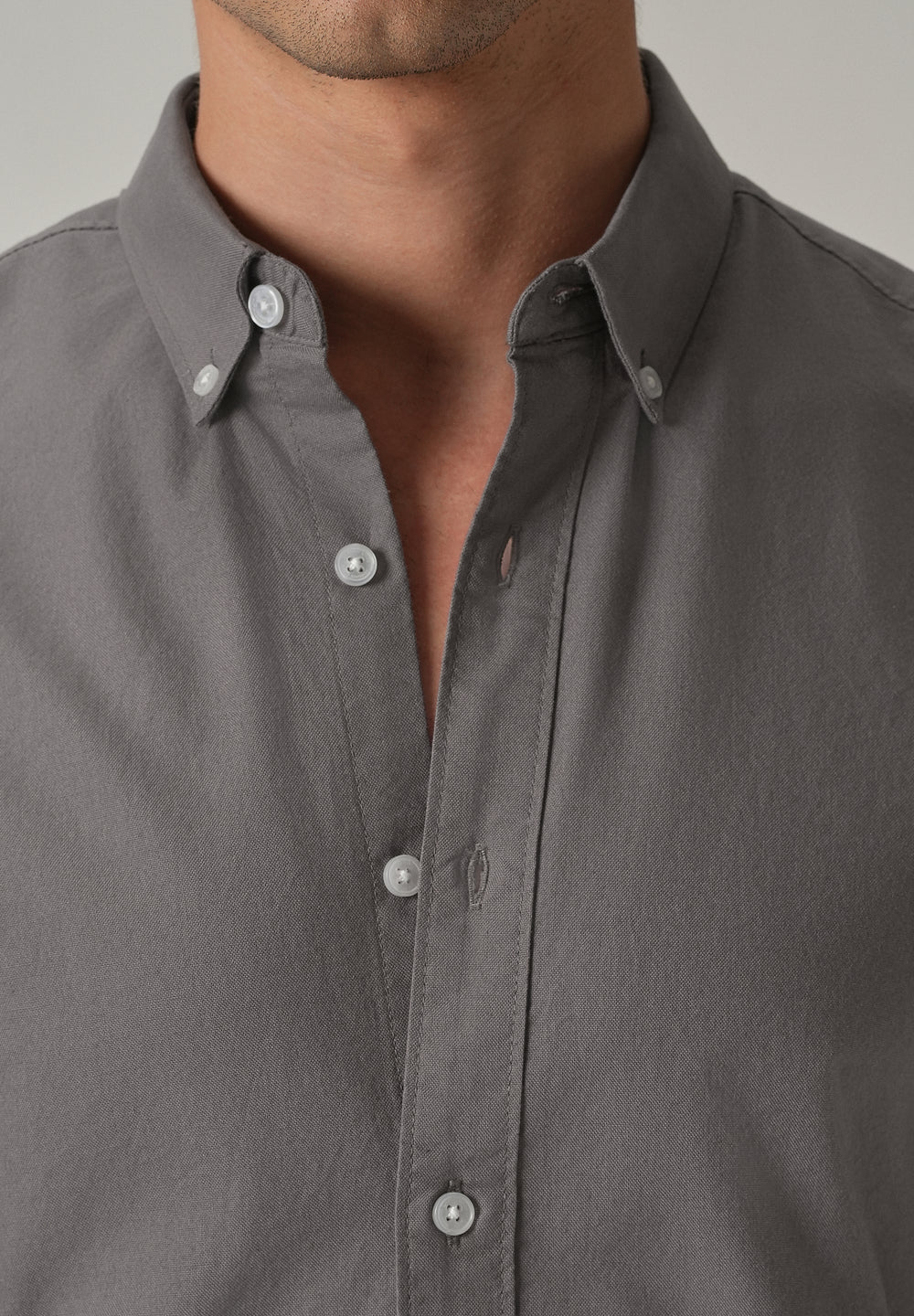 Dark Grey Plain Elbow Patch Oxford Shirt
