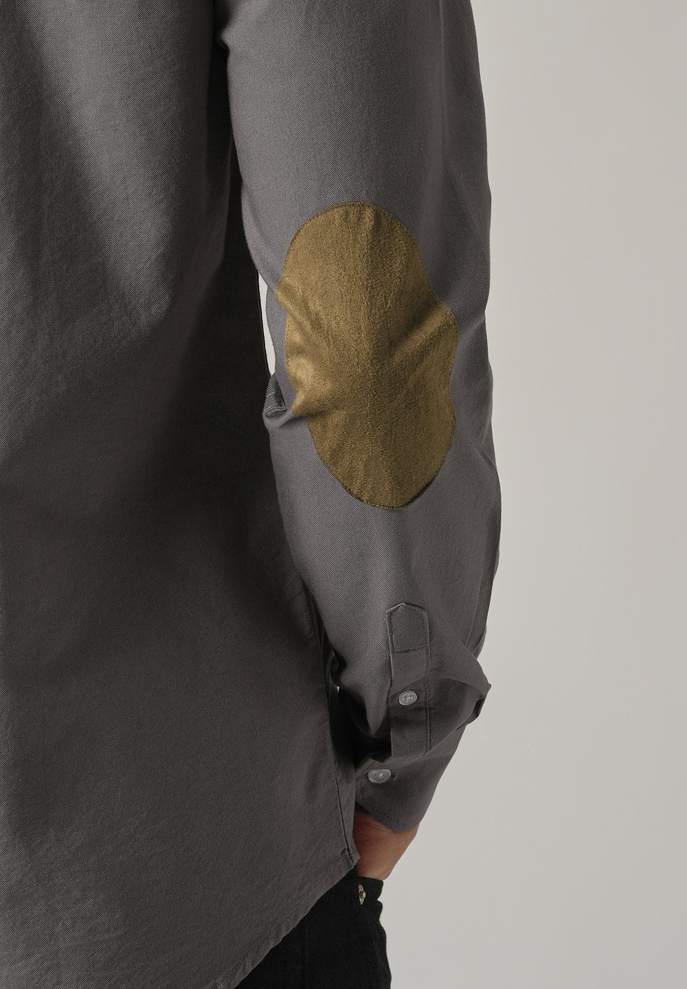 Dark Grey Plain Elbow Patch Oxford Shirt