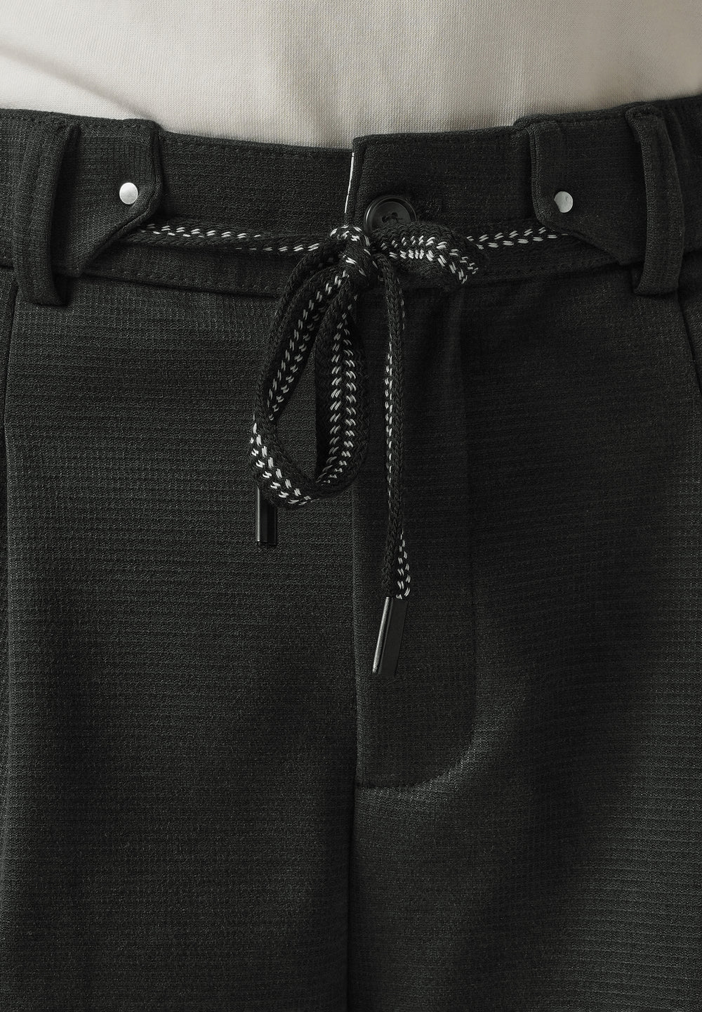 Dark Grey Textured Pleated Drawstring Pant