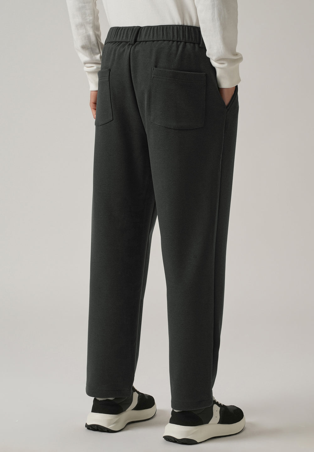 Dark Grey Textured Pleated Drawstring Pant