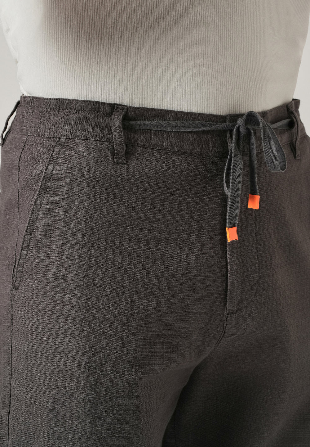 Dark Grey Linen-Look Cotton Trousers