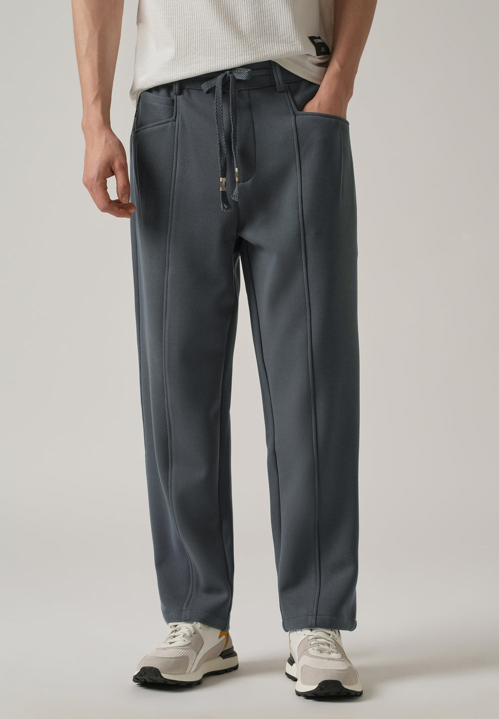 Dark Grey Corduroy Relaxed Fit Drawstring Pant