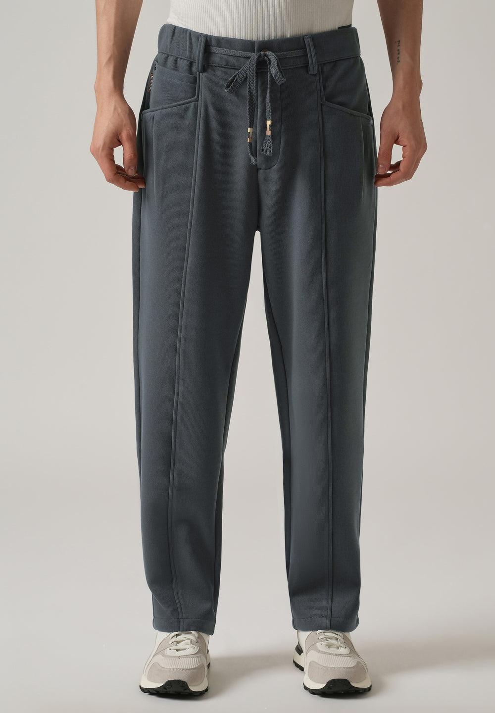Dark Grey Corduroy Relaxed Fit Drawstring Pant