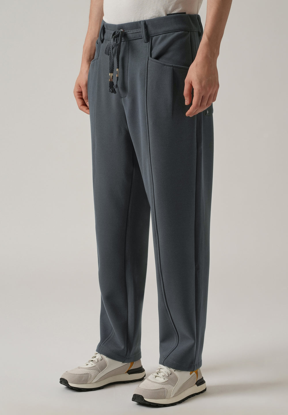 Dark Grey Corduroy Relaxed Fit Drawstring Pant