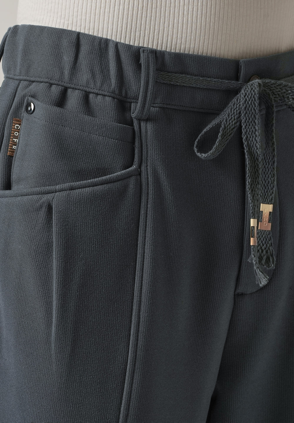 Dark Grey Corduroy Relaxed Fit Drawstring Pant