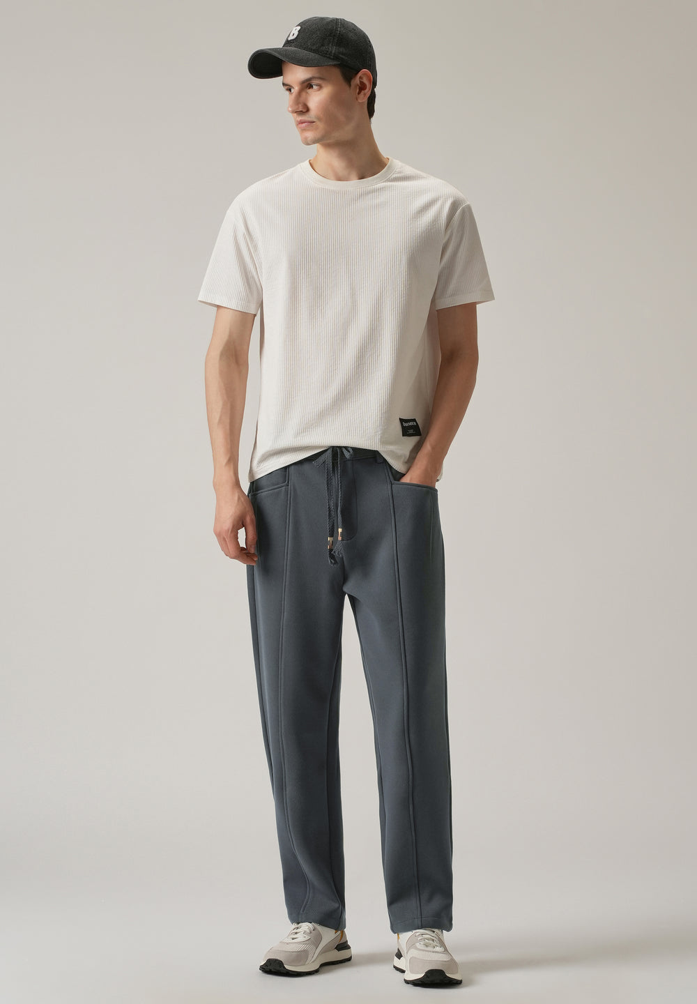 Dark Grey Corduroy Relaxed Fit Drawstring Pant