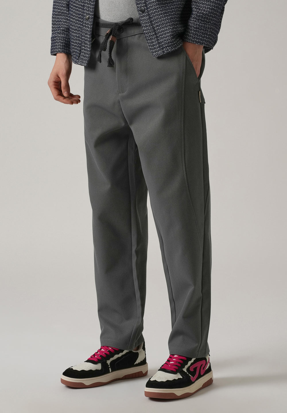 Dark Grey Relaxed Fit Tie Waist Pant