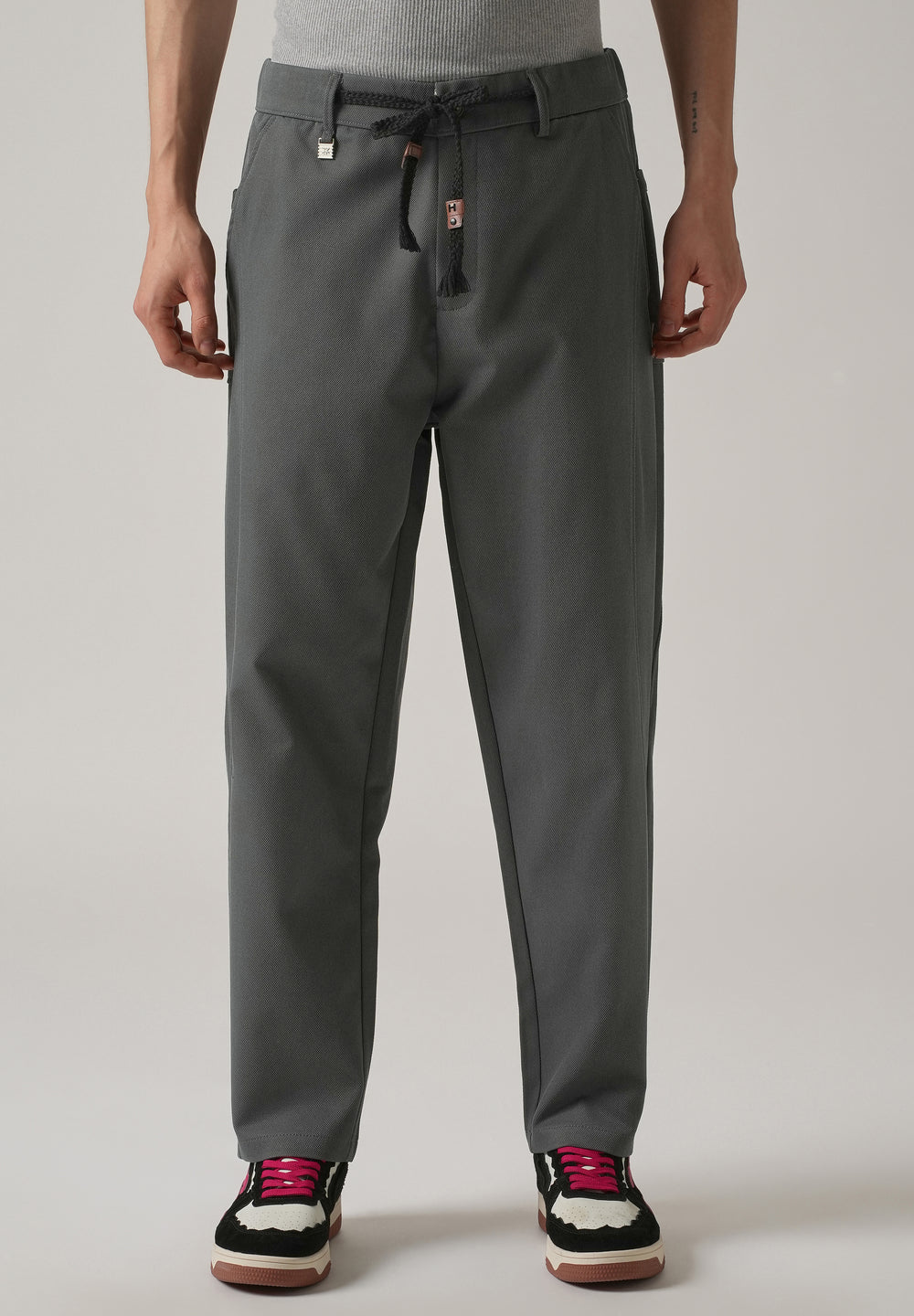 Dark Grey Relaxed Fit Tie Waist Pant