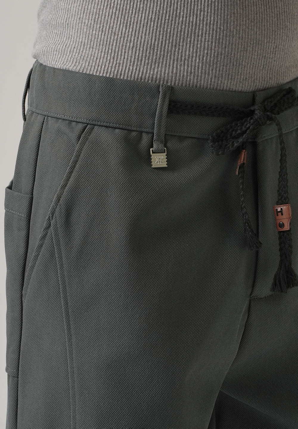 Dark Grey Relaxed Fit Tie Waist Pant