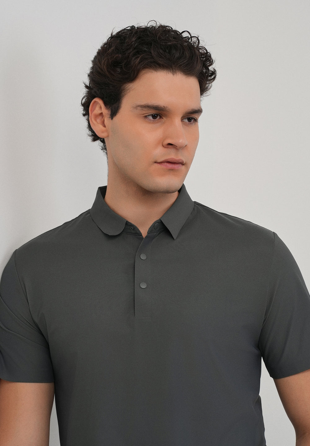 Dark Grey Stitchless Polo Collar T-Shirt