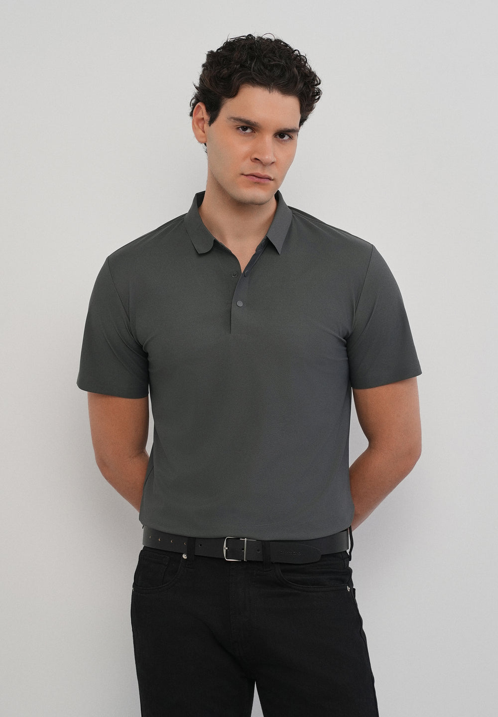 Dark Grey Stitchless Polo Collar T-Shirt