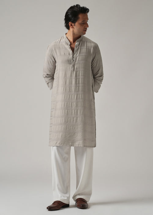 Dark Grey Nylon Subtle Stripe Kurta