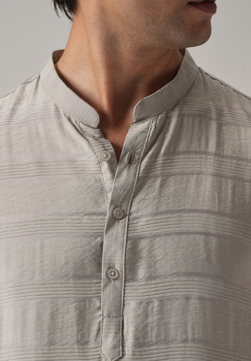 Dark Grey Nylon Subtle Stripe Kurta