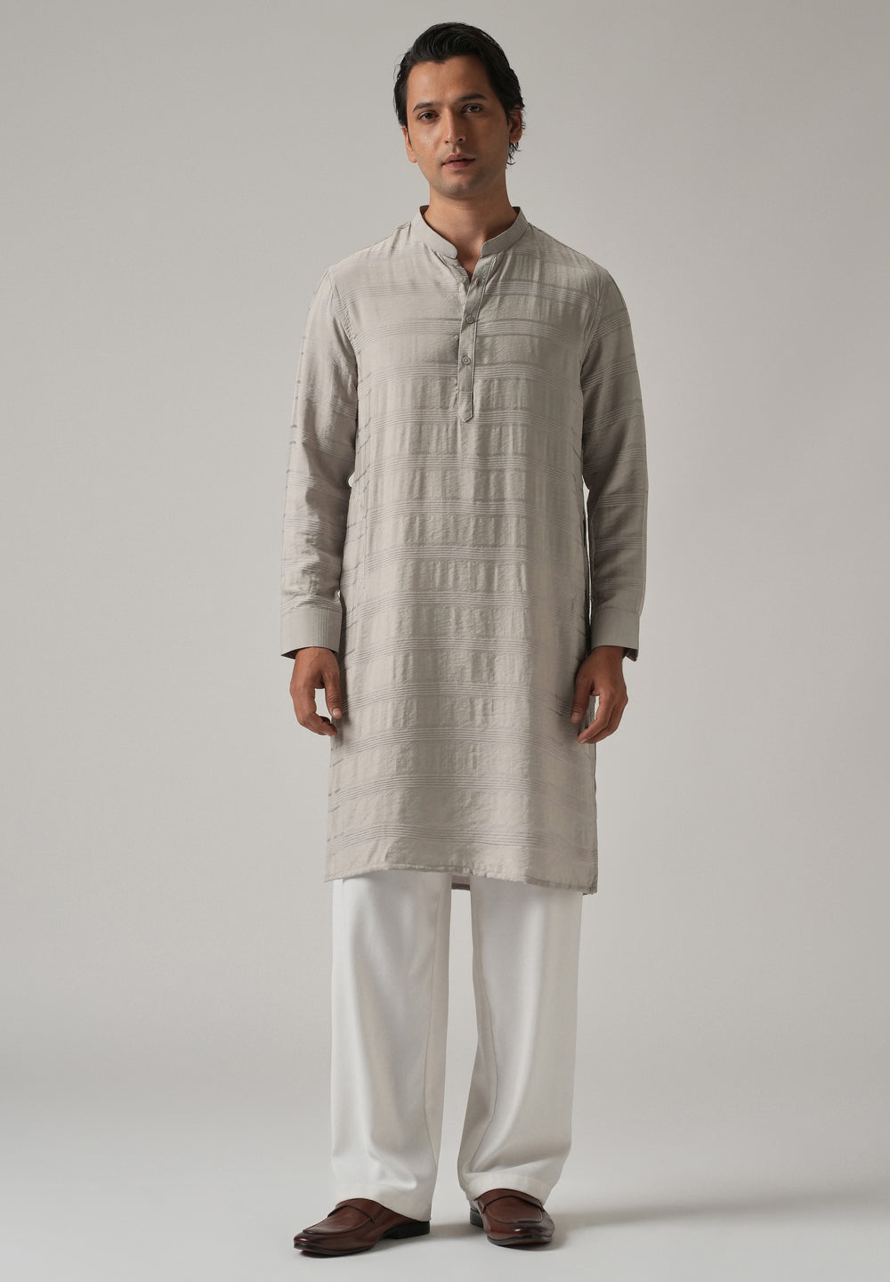 Dark Grey Nylon Subtle Stripe Kurta