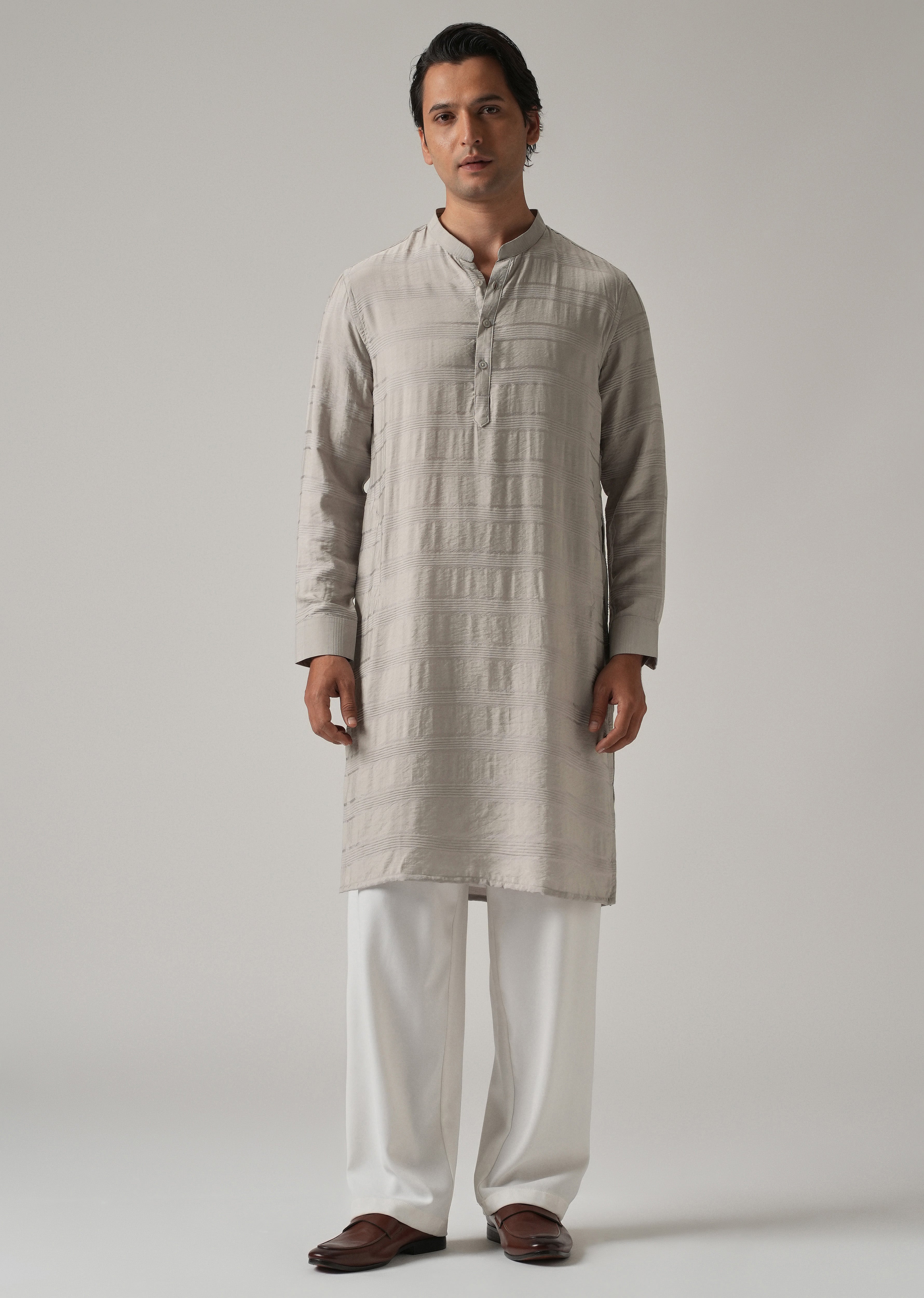 Dark Grey Nylon Subtle Stripe Kurta