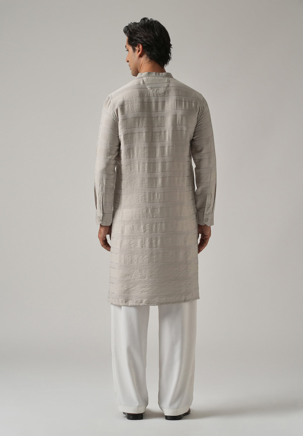 Dark Grey Nylon Subtle Stripe Kurta
