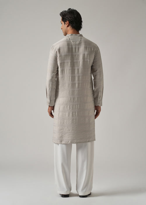 Dark Grey Nylon Subtle Stripe Kurta