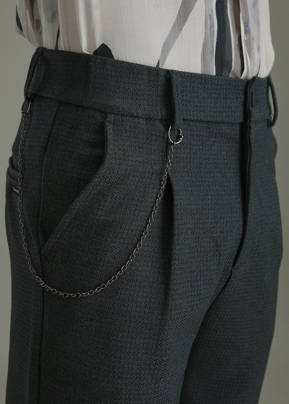 Dark Grey Textured Korean Pant