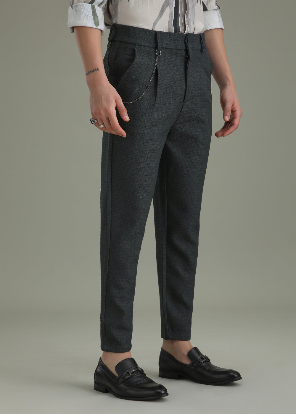 Dark Grey Textured Korean Pant