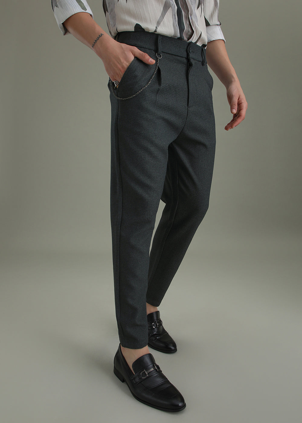 Dark Grey Textured Korean Pant