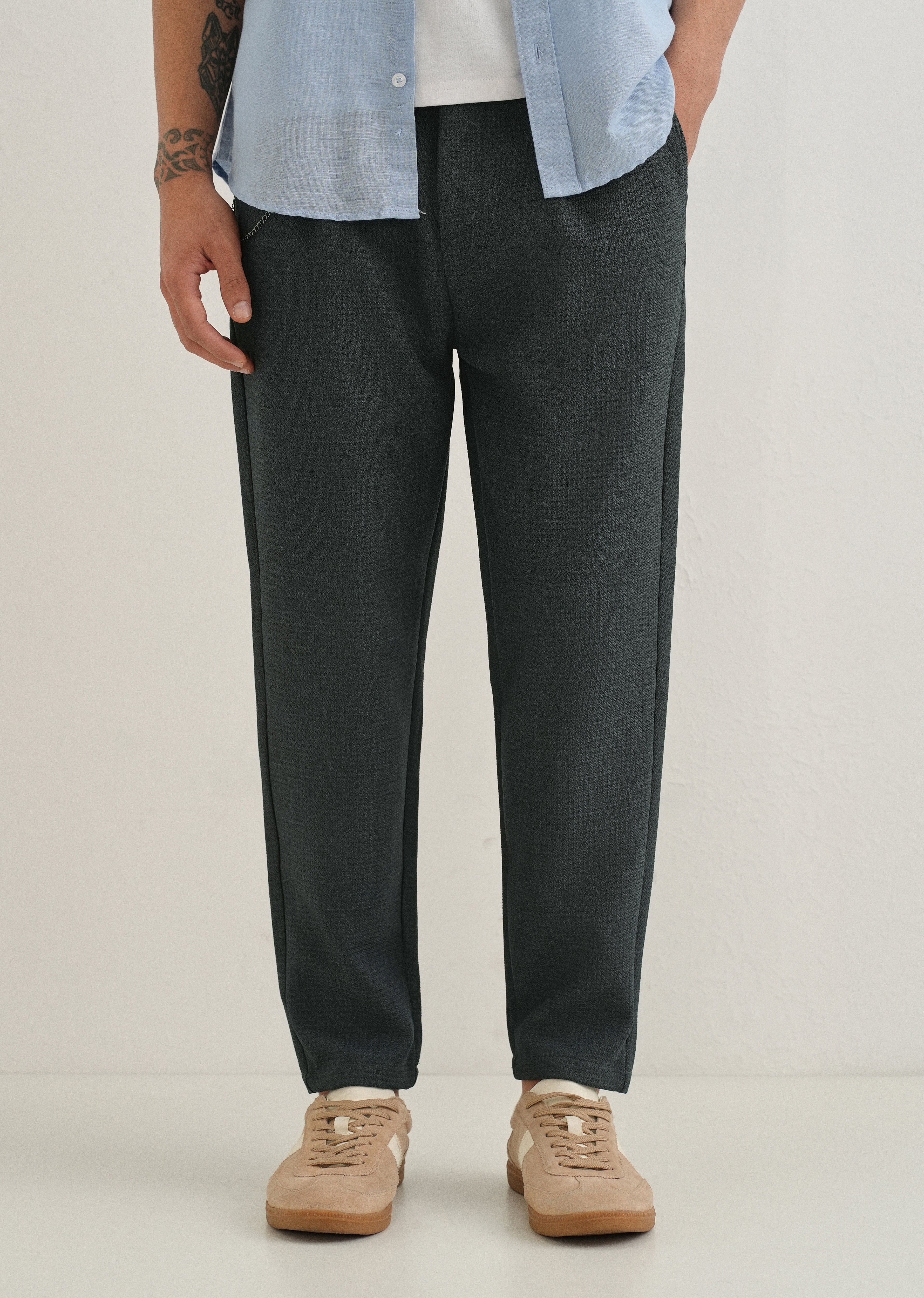 Dark Grey Textured Korean Pant