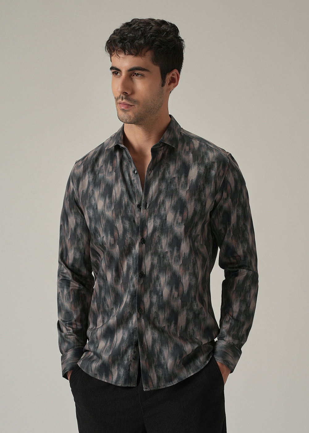Dark Grey Textured Print Shirt