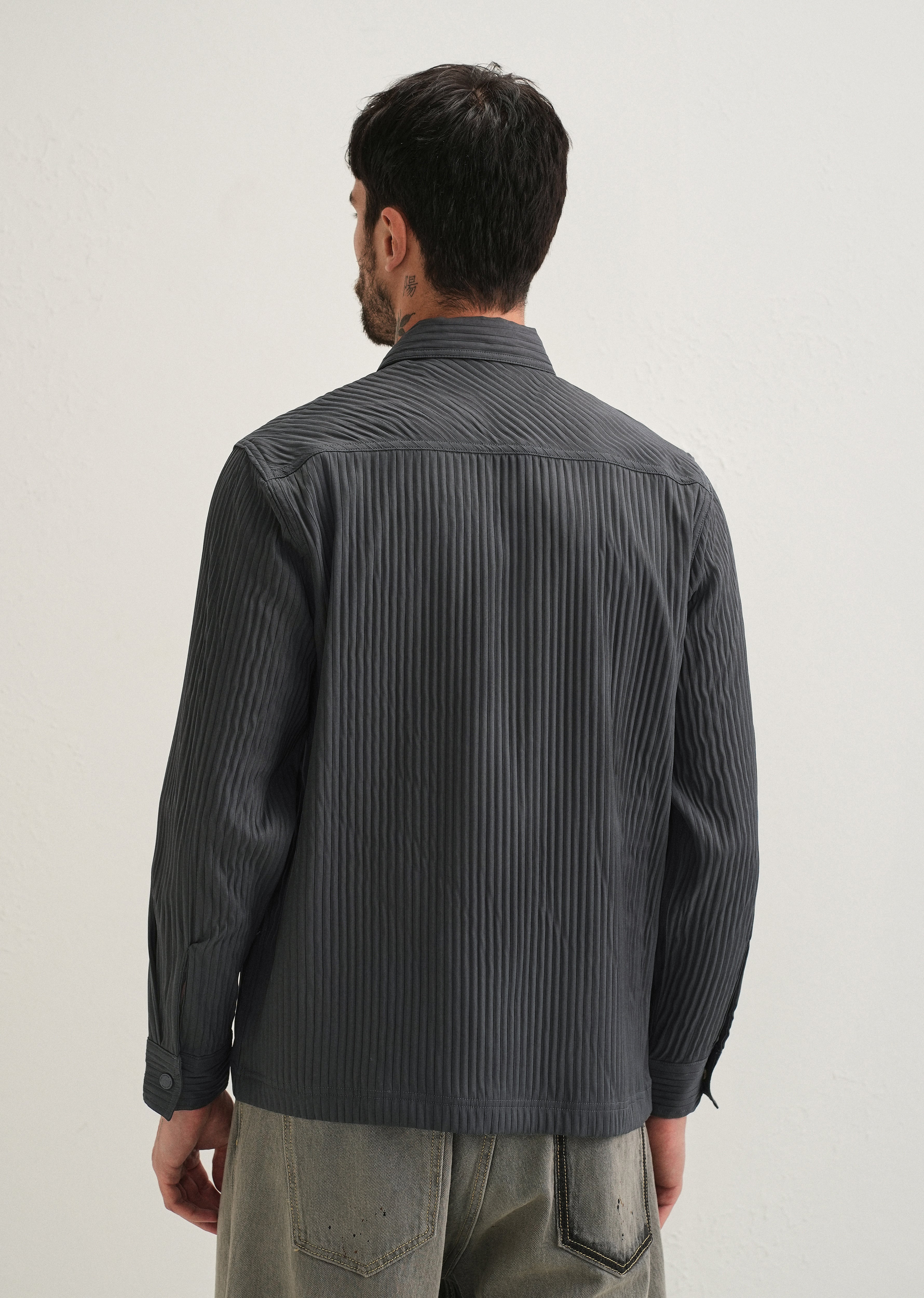 Dark Grey Textured Utility Shacket