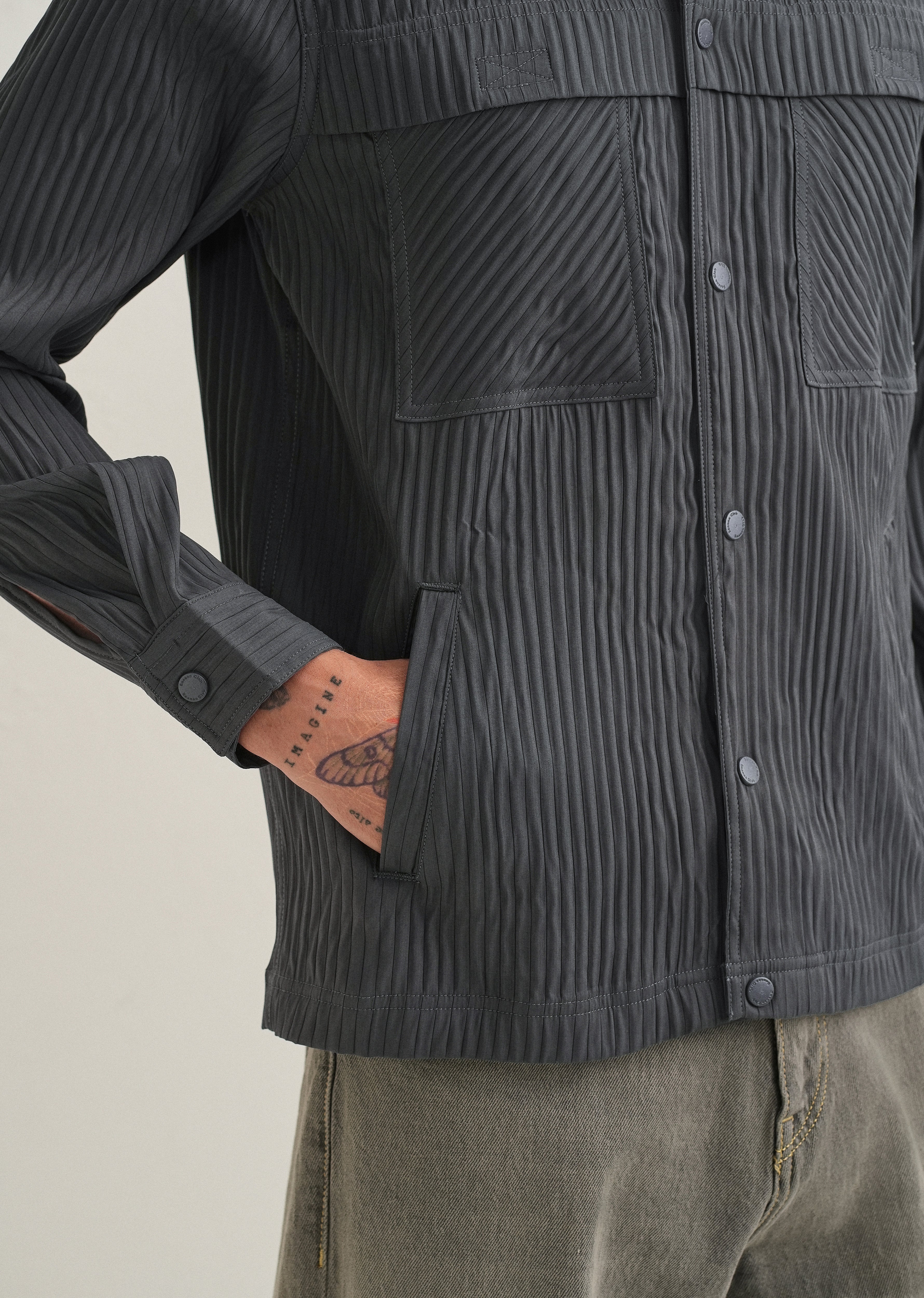 Dark Grey Textured Utility Shacket