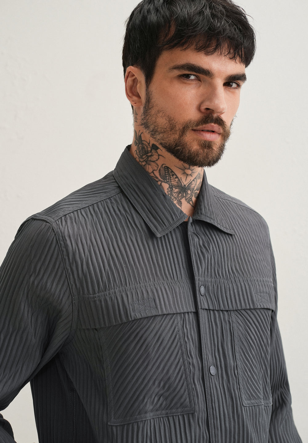 Dark Grey Textured Utility Shacket