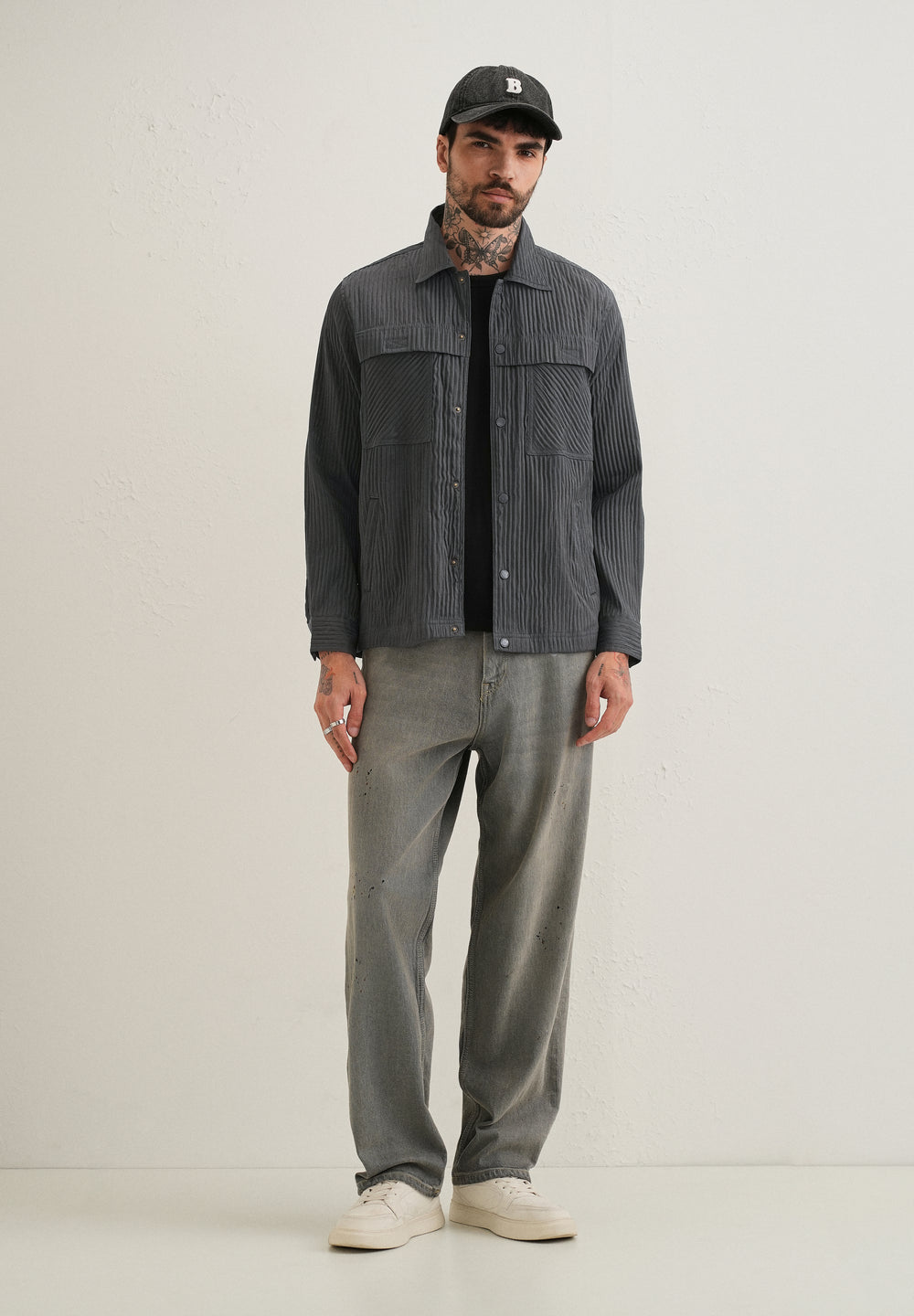 Dark Grey Textured Utility Shacket