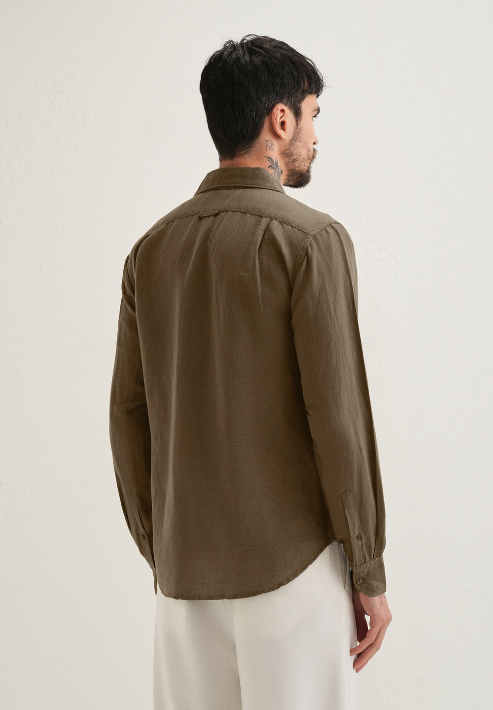 Dark Khaki Plain Linen Viscose Shirt