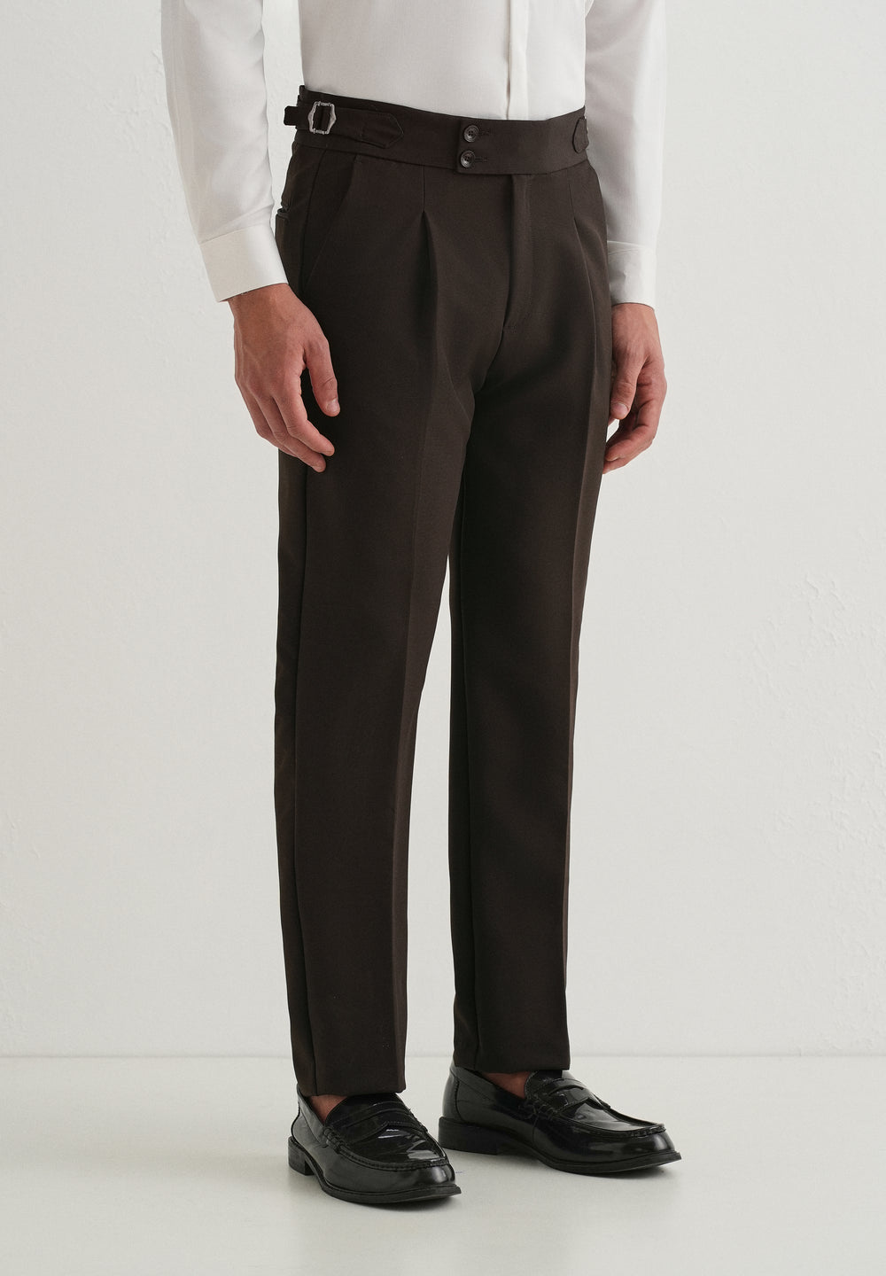 Dark Olive Brown Pleated Gurkha Pant