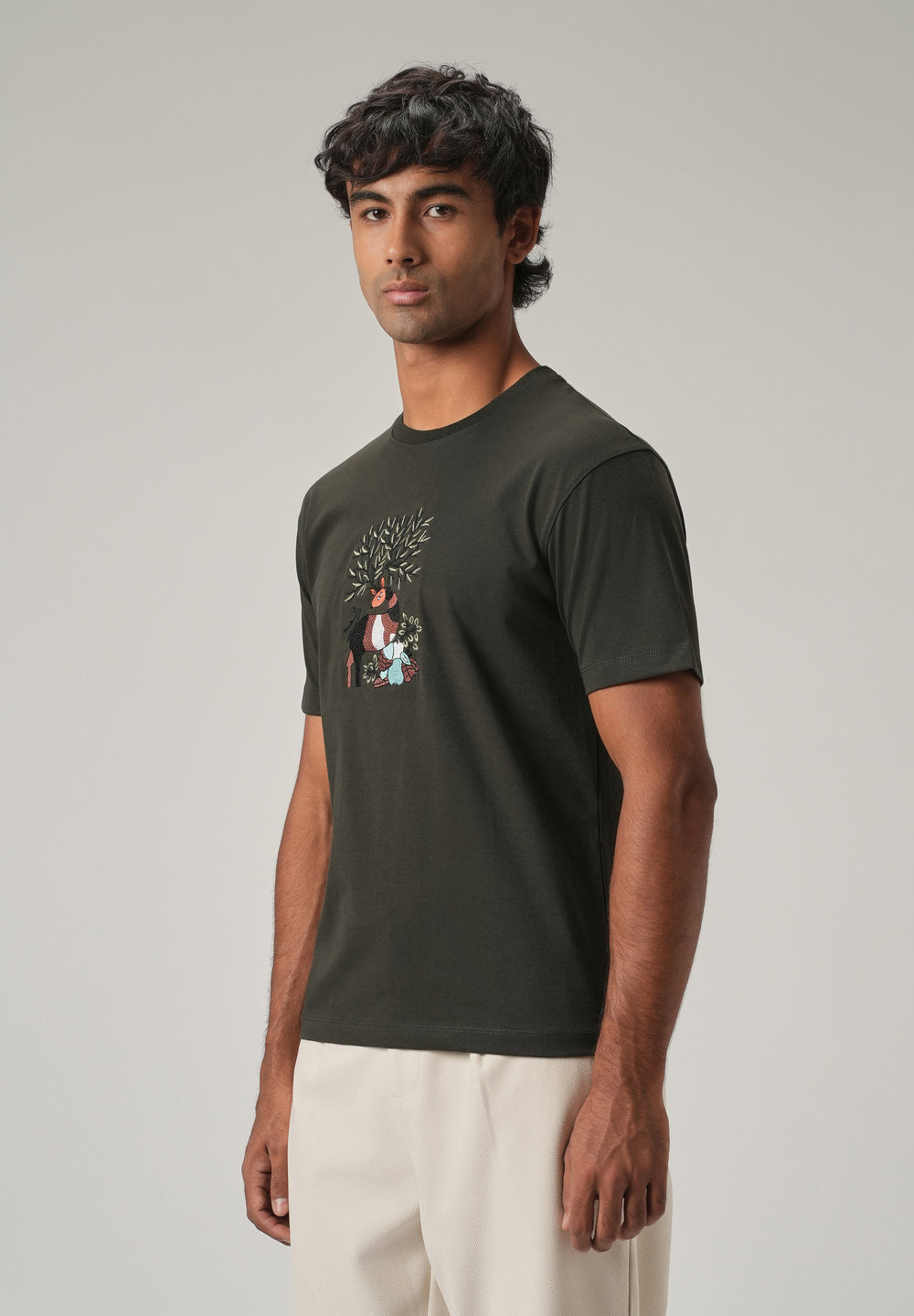Dark Olive Chest Embroidered Slim Fit T-Shirt