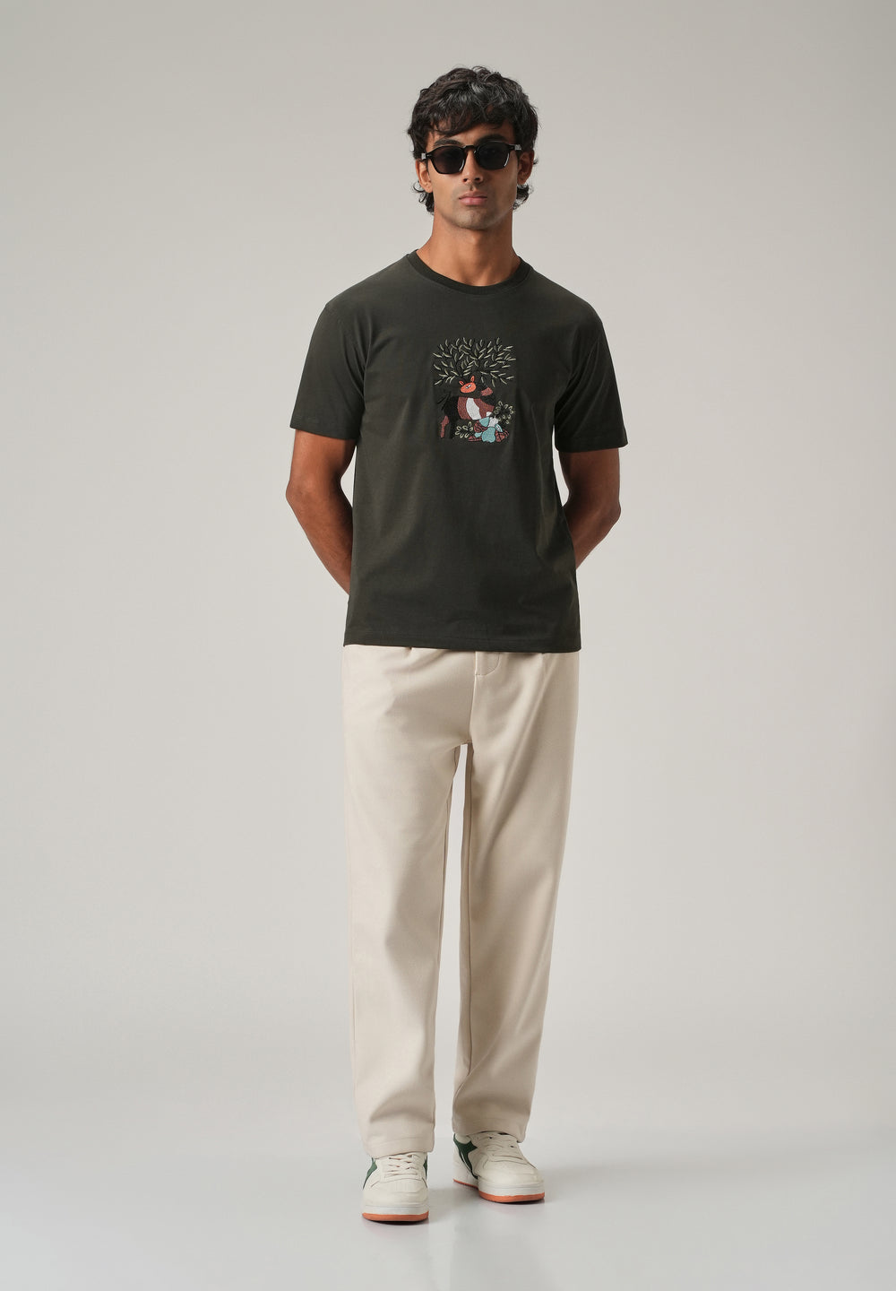 Dark Olive Chest Embroidered Slim Fit T-Shirt