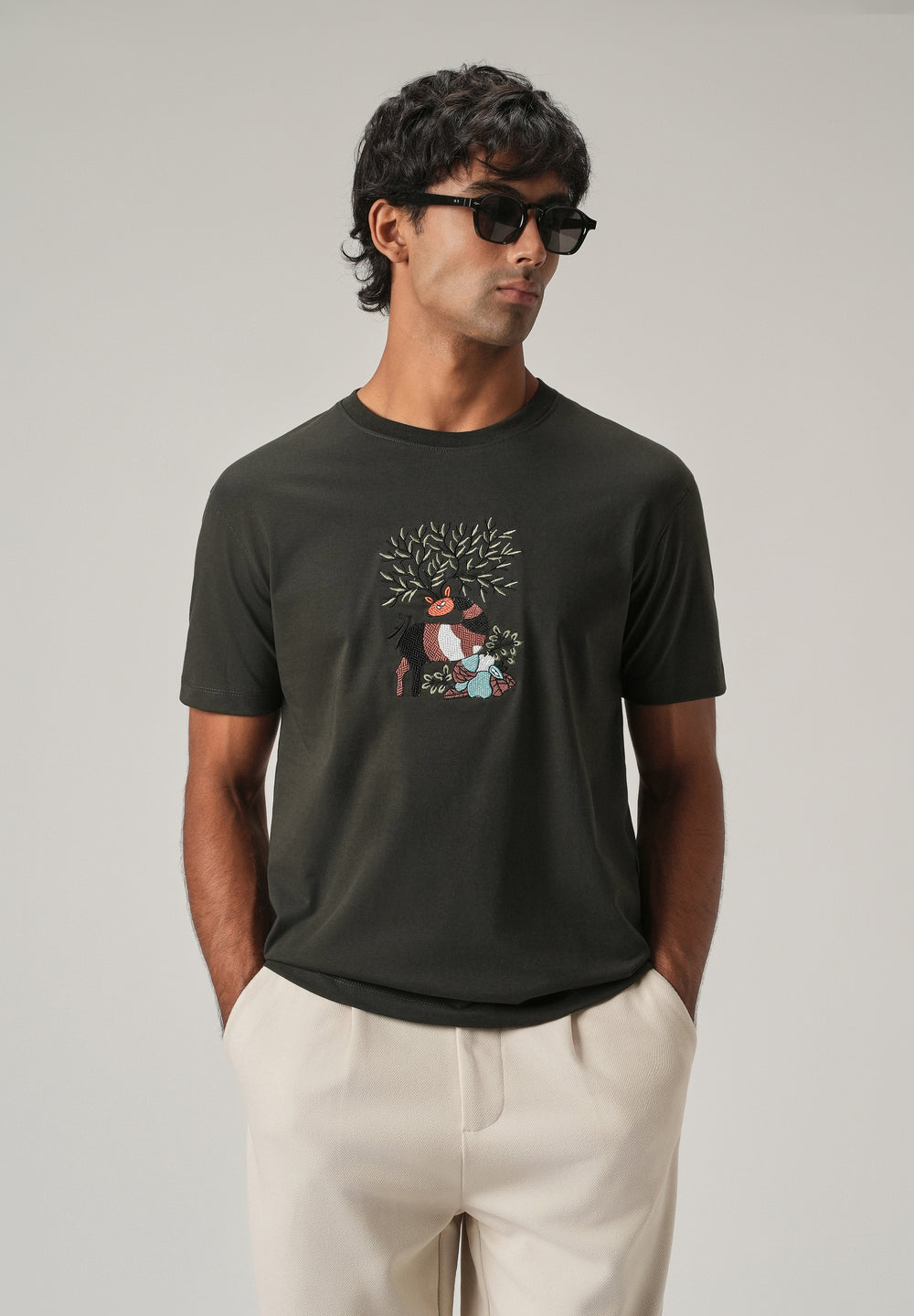 Dark Olive Chest Embroidered Slim Fit T-Shirt