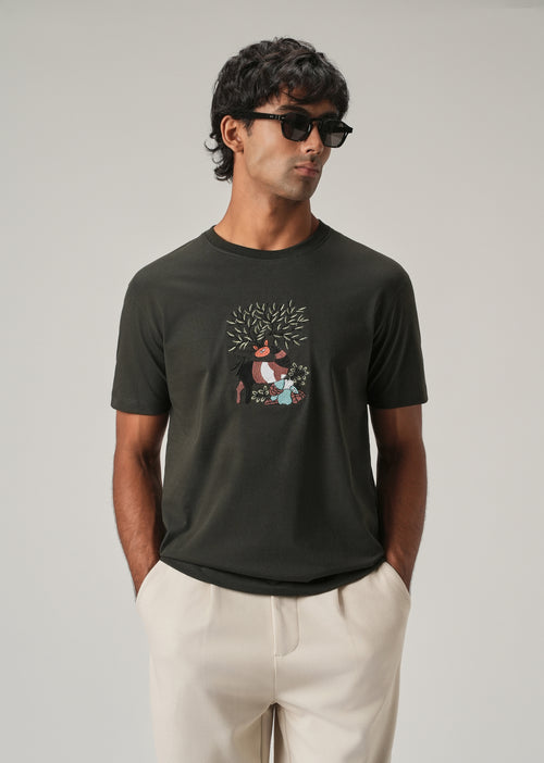 Dark Olive Chest Embroidered Slim Fit T-Shirt