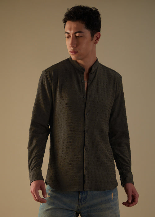 Dark Olive Knitted Crochet Shirt