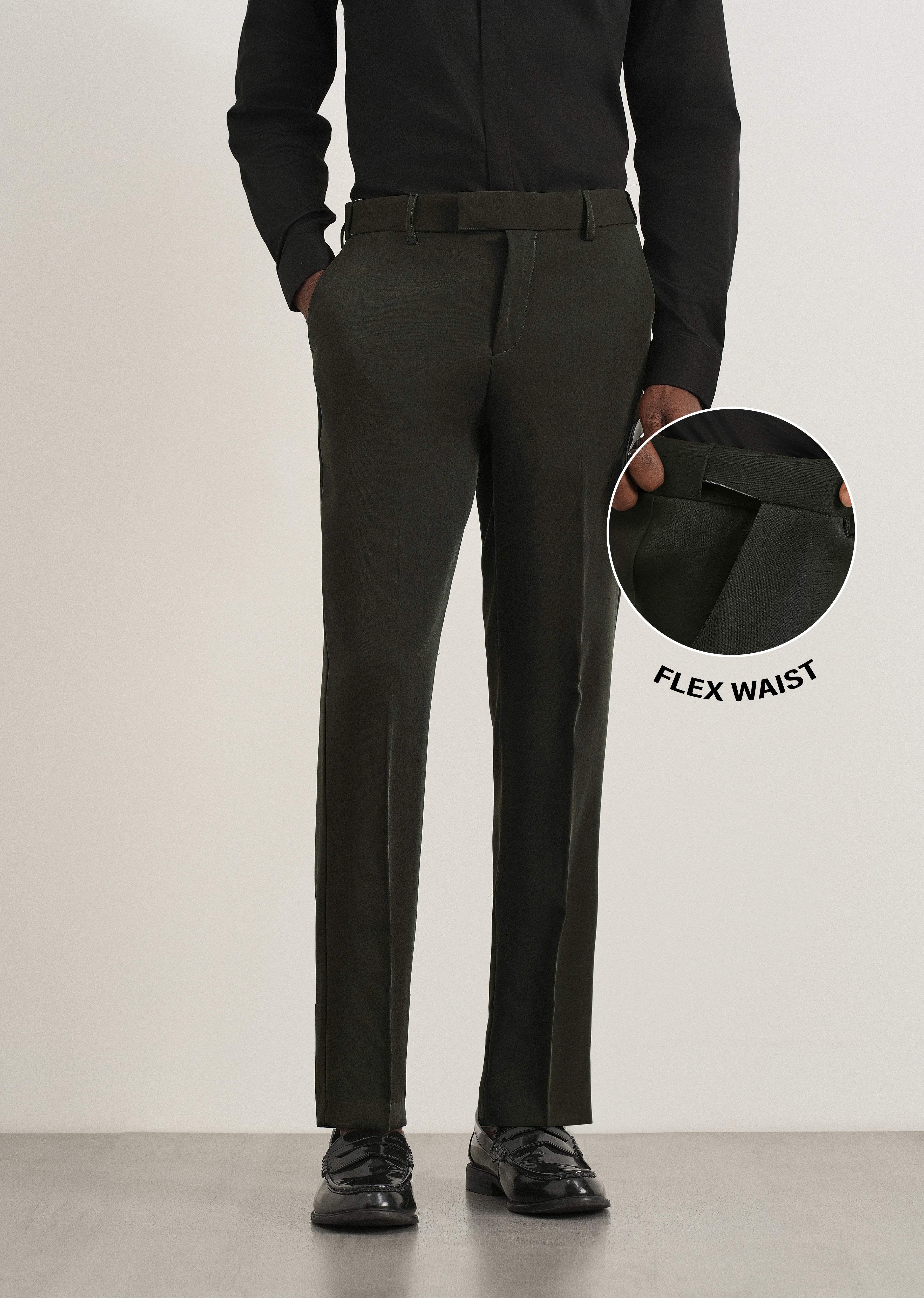 Dark Olive Flex Waist Slim Fit Trouser