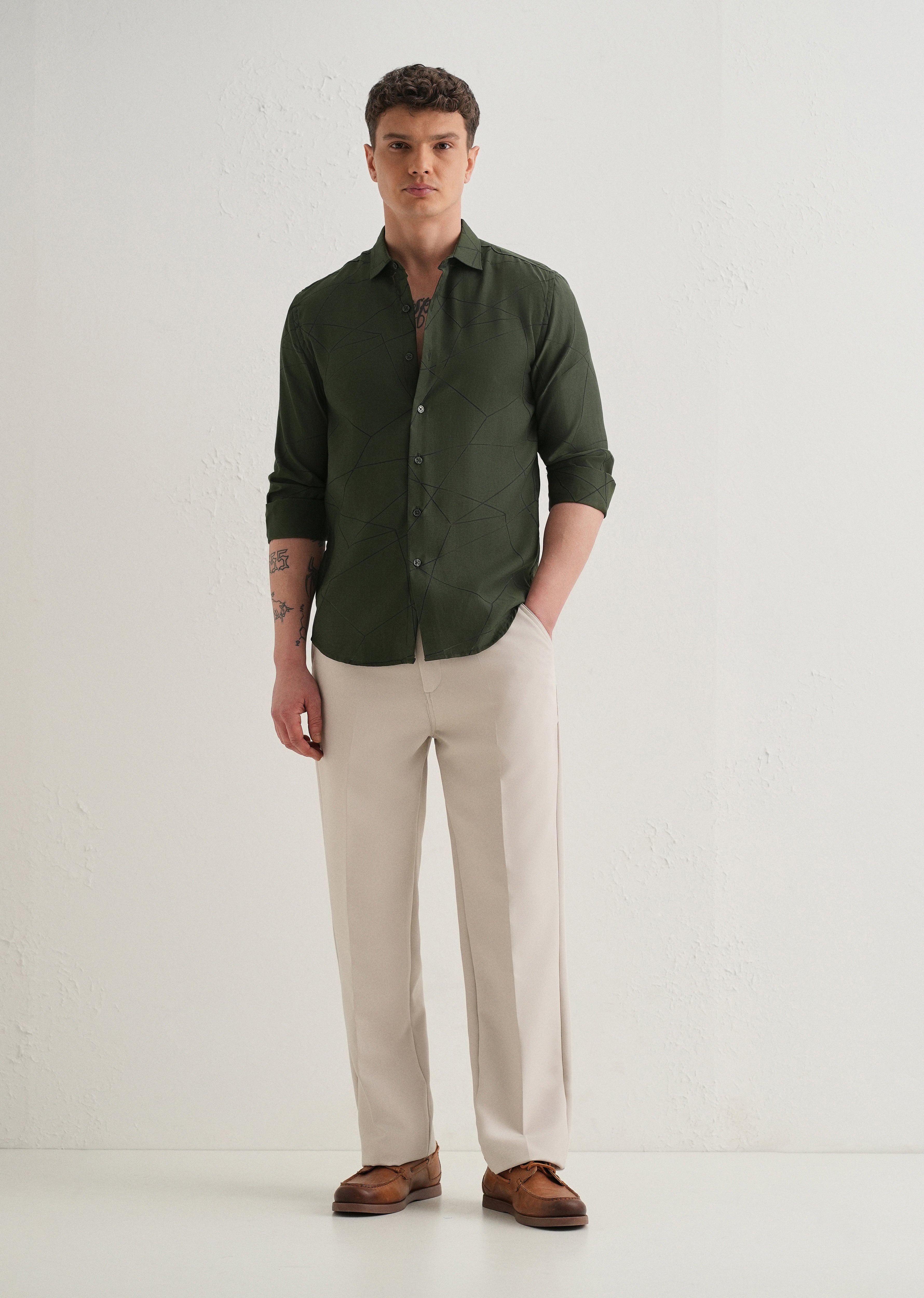 Dark Olive Laser Cut Shirt