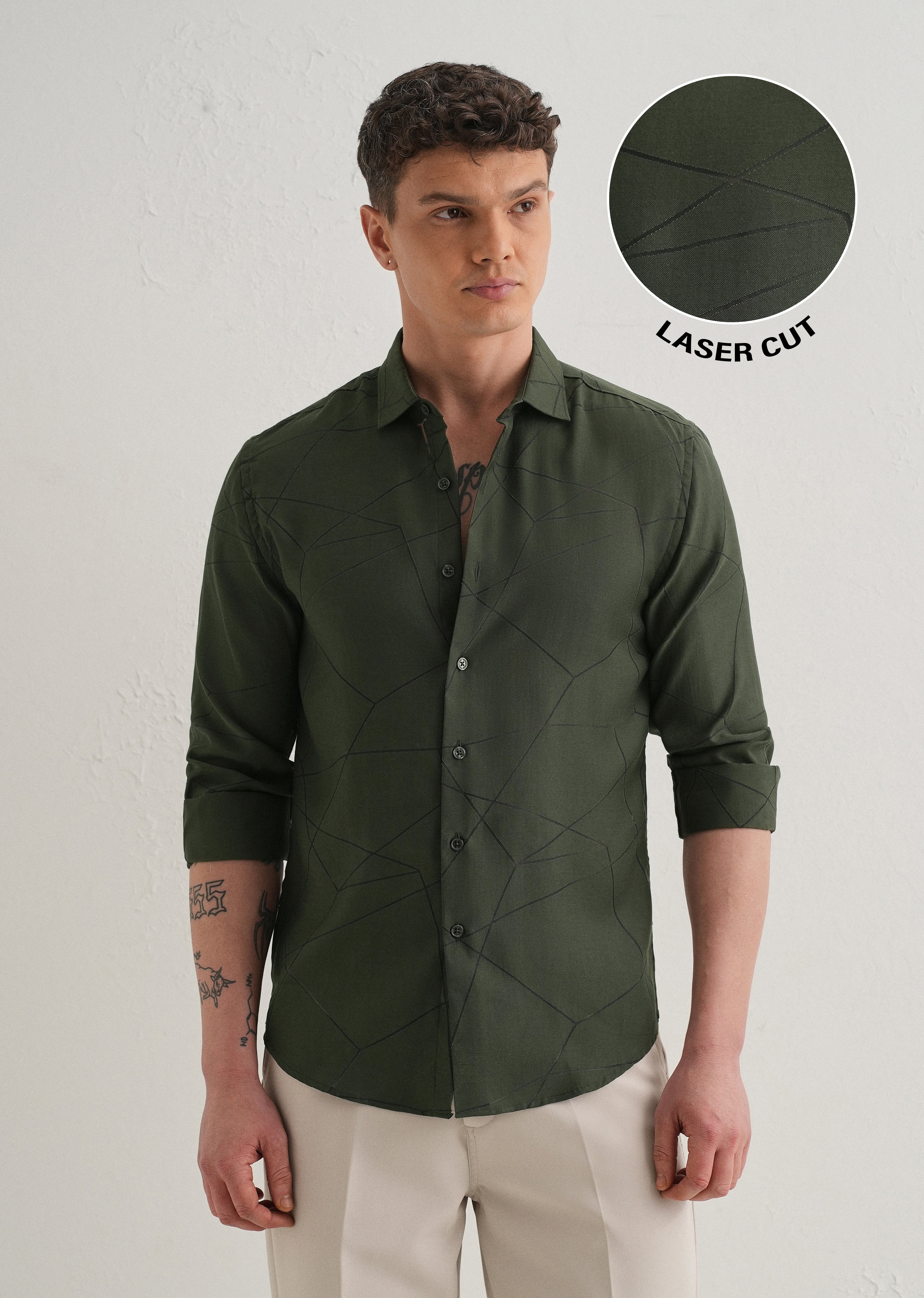 Dark Olive Laser Cut Shirt