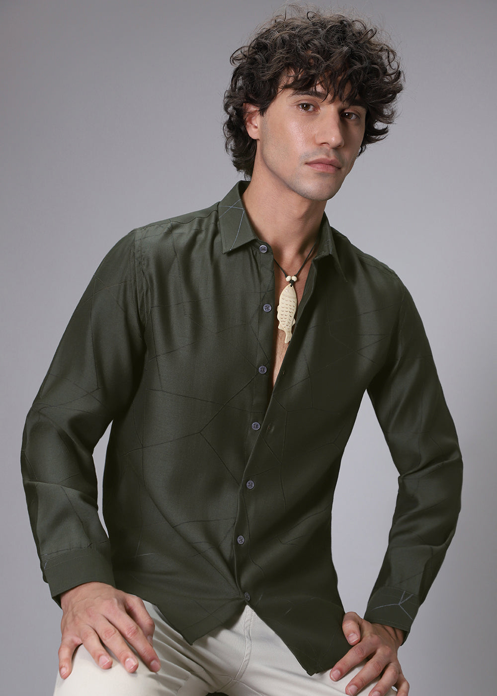 Dark Olive Laser Cut Shirt